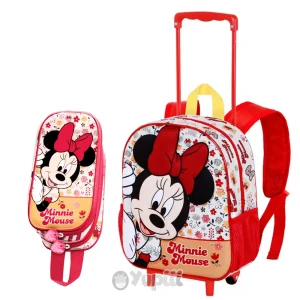 Conjunto Pré-Escolar Mochila Trolley e Estojo 3D Minnie Mouse “Flowered”